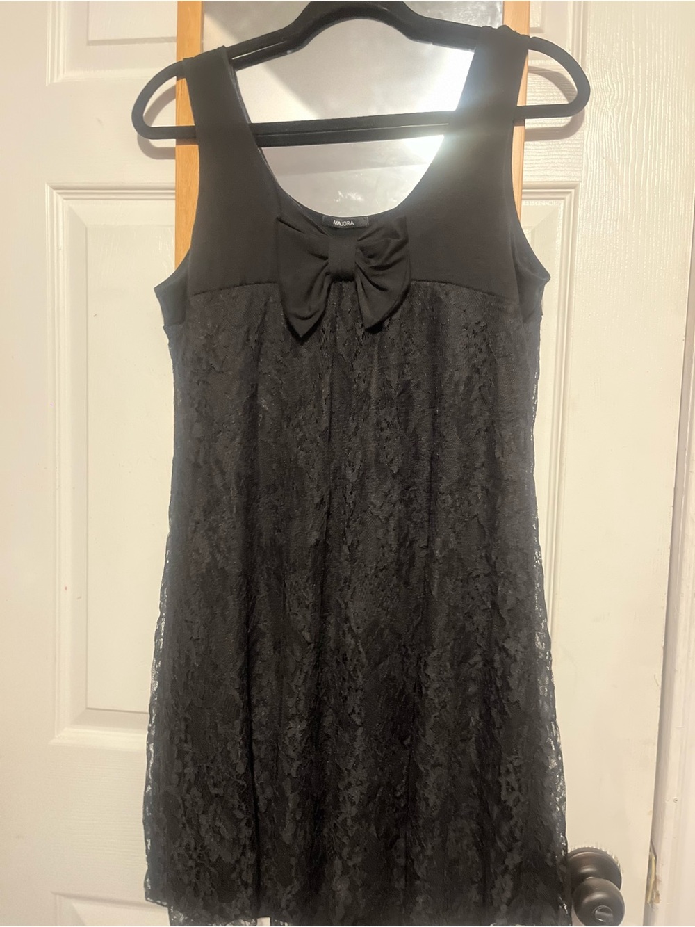 Size L - Black Mini Dress with Lace & Bow detail, Sleeveless Dress